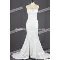 Real Pictures Satin Mermaid Vestido de casamento Long White Strapless Vestido de noiva